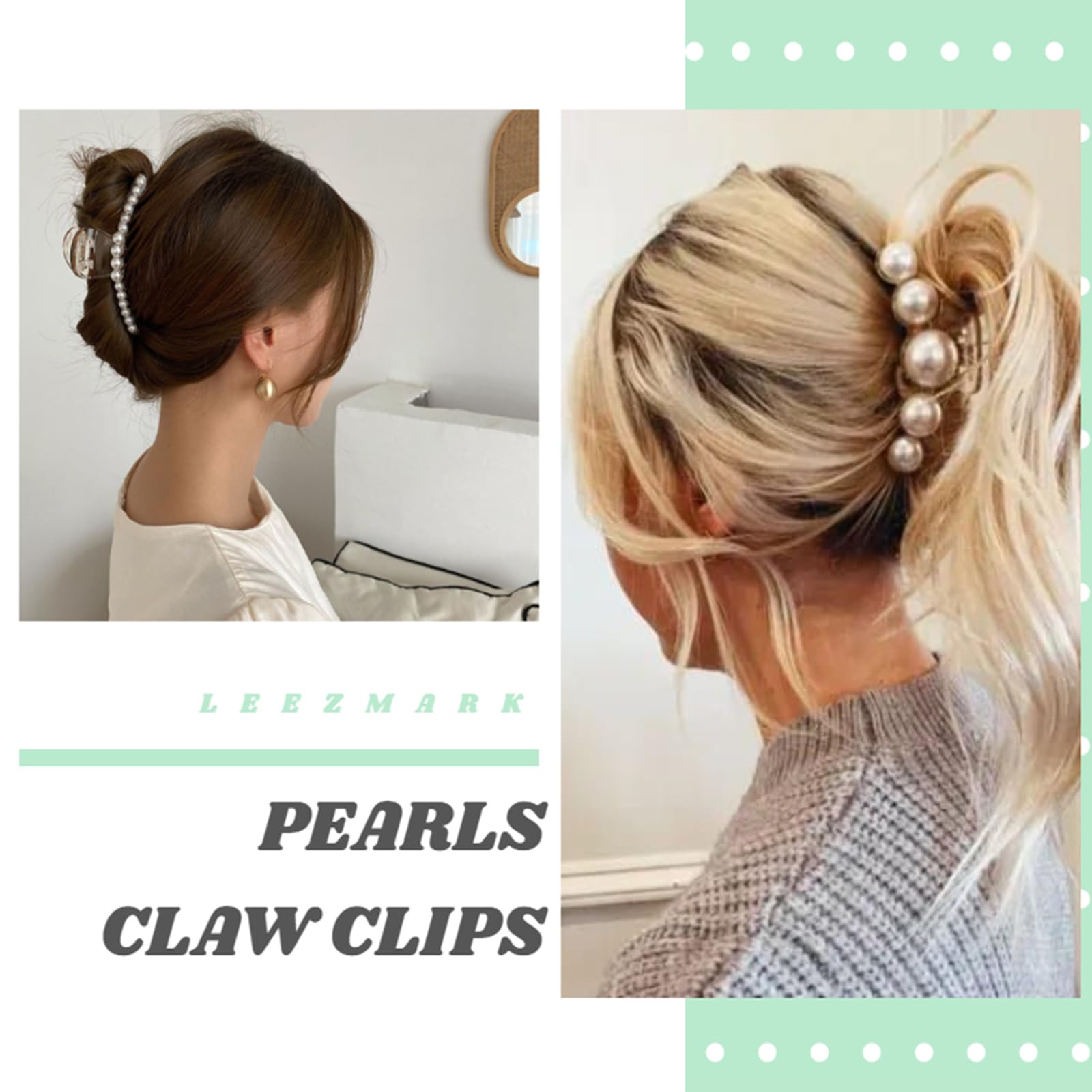 Pinza de pelo grande Leezmark con perlas resistente y estable.