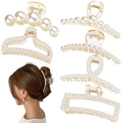 Pinza de pelo grande Leezmark con perlas, ideal para sujetar peinados firmemente.