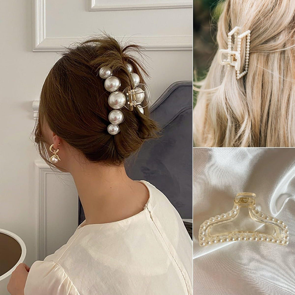 Pinza para cabello largo Leezmark con perlas, útil para recogidos.