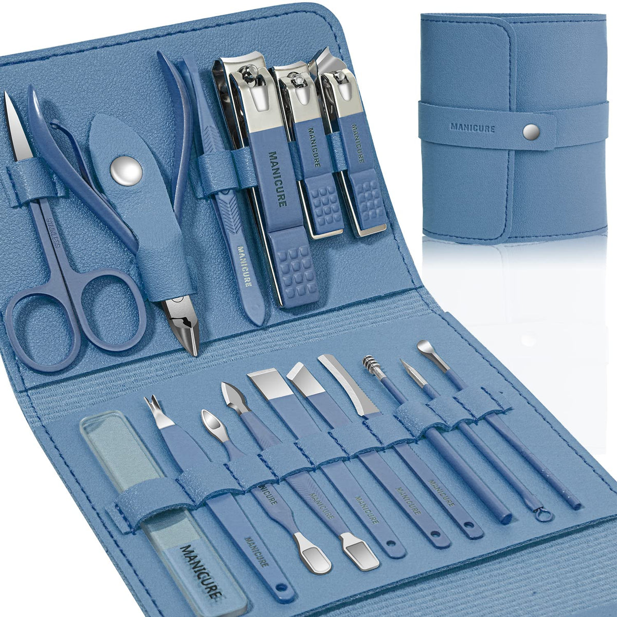 Leipple set de manicura 16 piezas, conjunto completo para el cuidado de uñas, portátil.