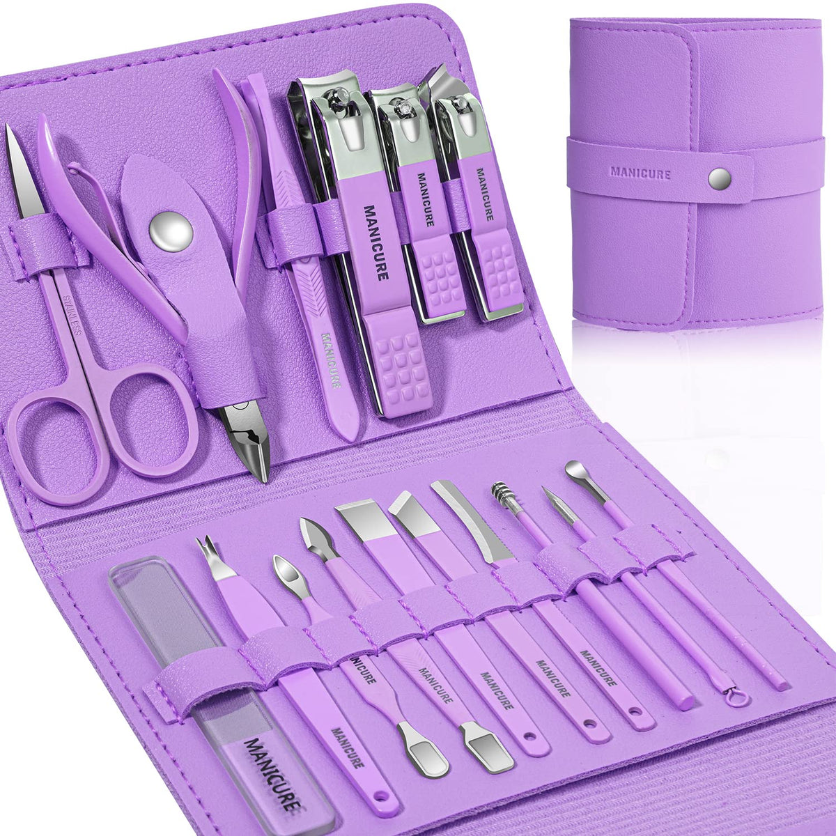 Leipple conjunto manicura profesional con estuche de cuero para viaje y uso diario.