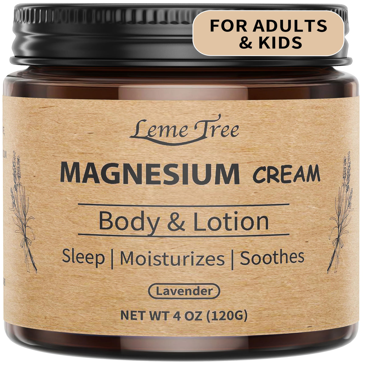 LemeTree crema de magnesio para dormir en frasco; promueve relajación.