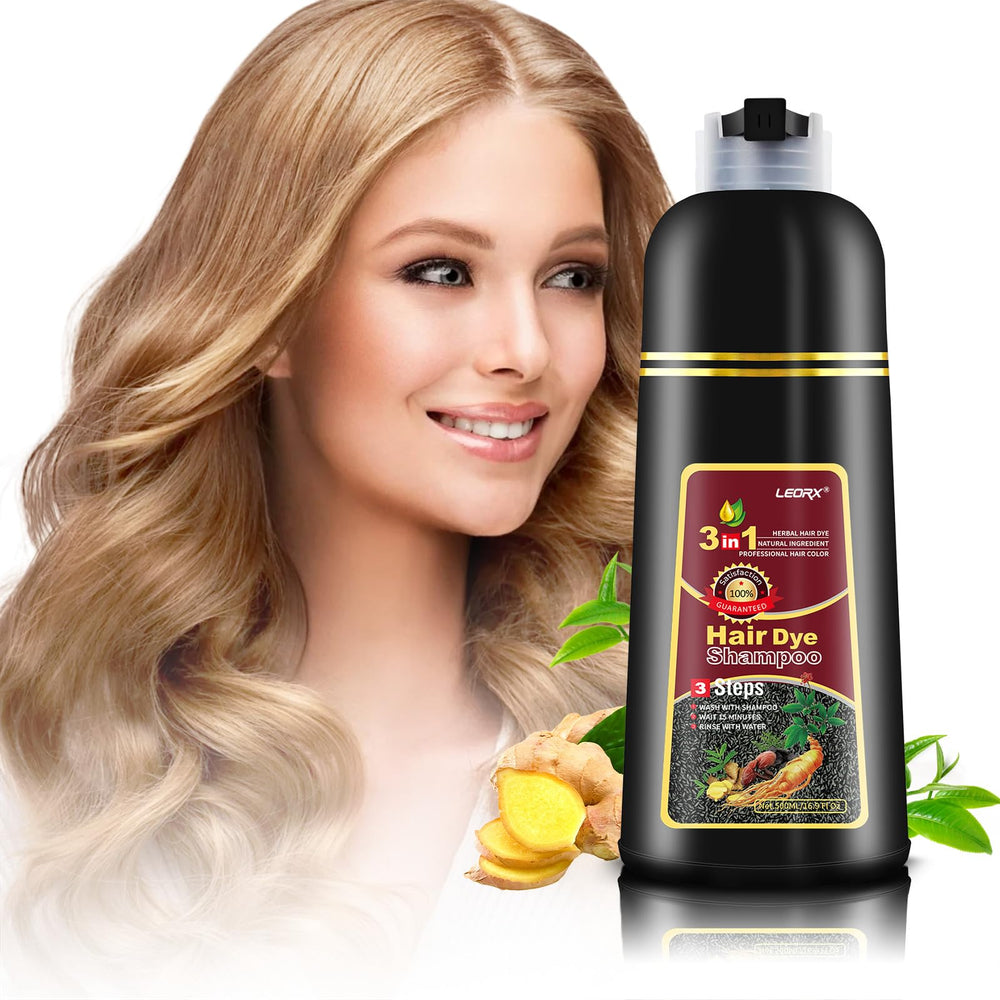 Botella de leorx shampoo-tinte 3 en 1 para coloración rápida en casa.