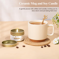 Taza cerámica Lepiche con cuchara, ideal para bebidas calientes.