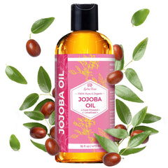 Leven Rose Jojoba Oil frasco con gotero para hidratación suave de piel.