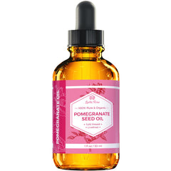 Leven Rose Pomegranate Oil amber glass bottle highlights potency and light protection.