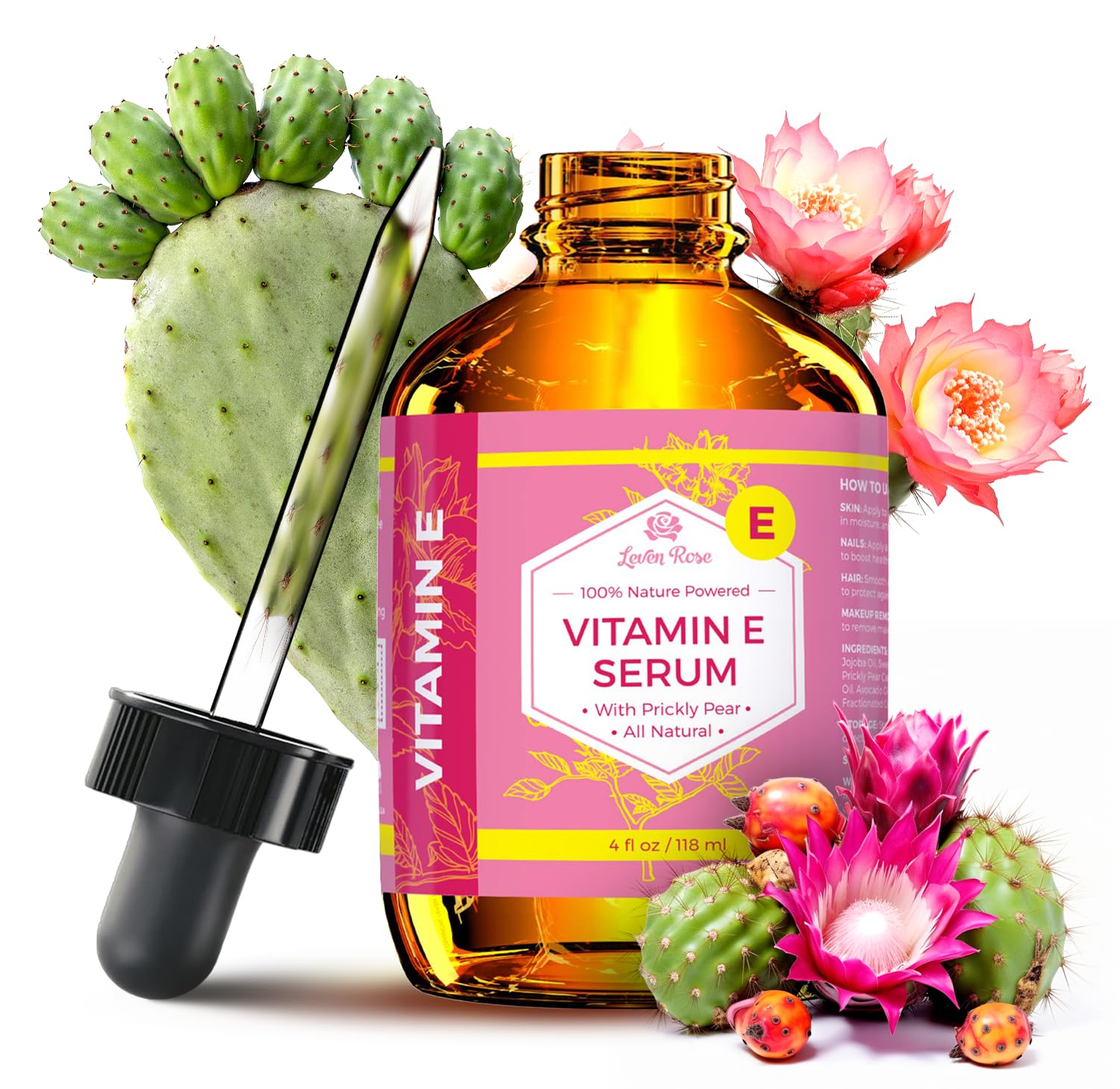 Leven Rose serum Vitamina E muestra textura espesa en bote para hidratar la piel.