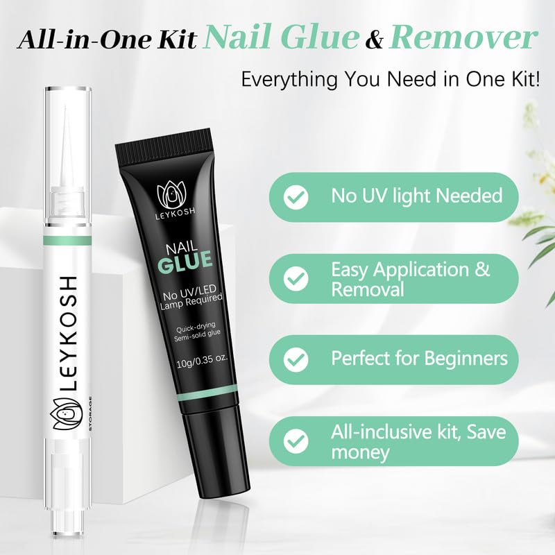 LEYKOSH remover pen 5ml for precise, gentle nail glue removal.