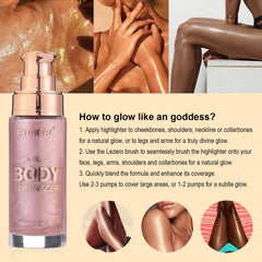 Lezero Body Shimmer Oil hydrates with soft shimmer on exposed skin