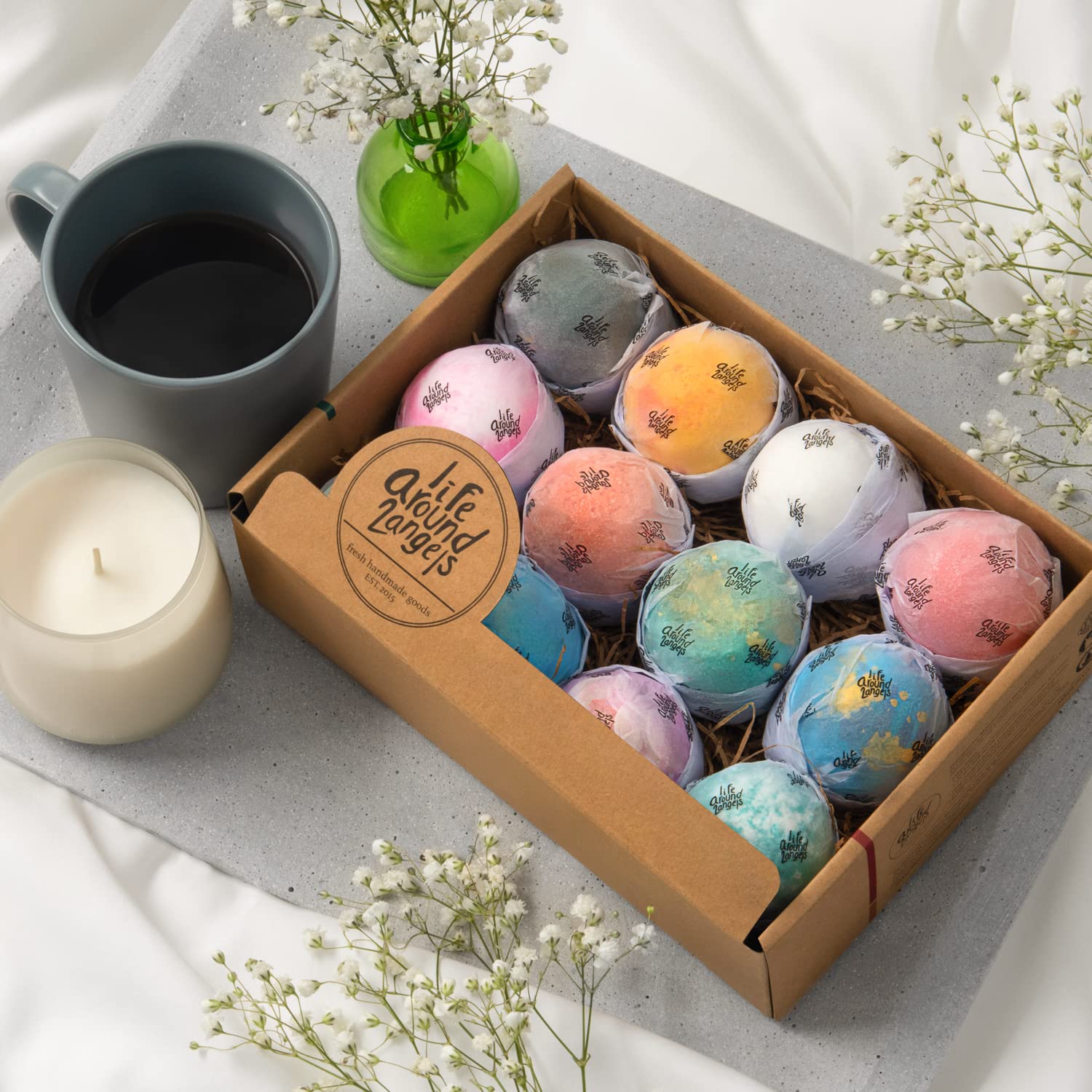 LifeAround2Angels bombe bain effervescence colorée, parfumée, spa à domicile