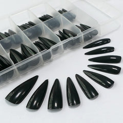 Lifextol uñas postizas negro brillo estilo stiletto largo para uñas elegantes