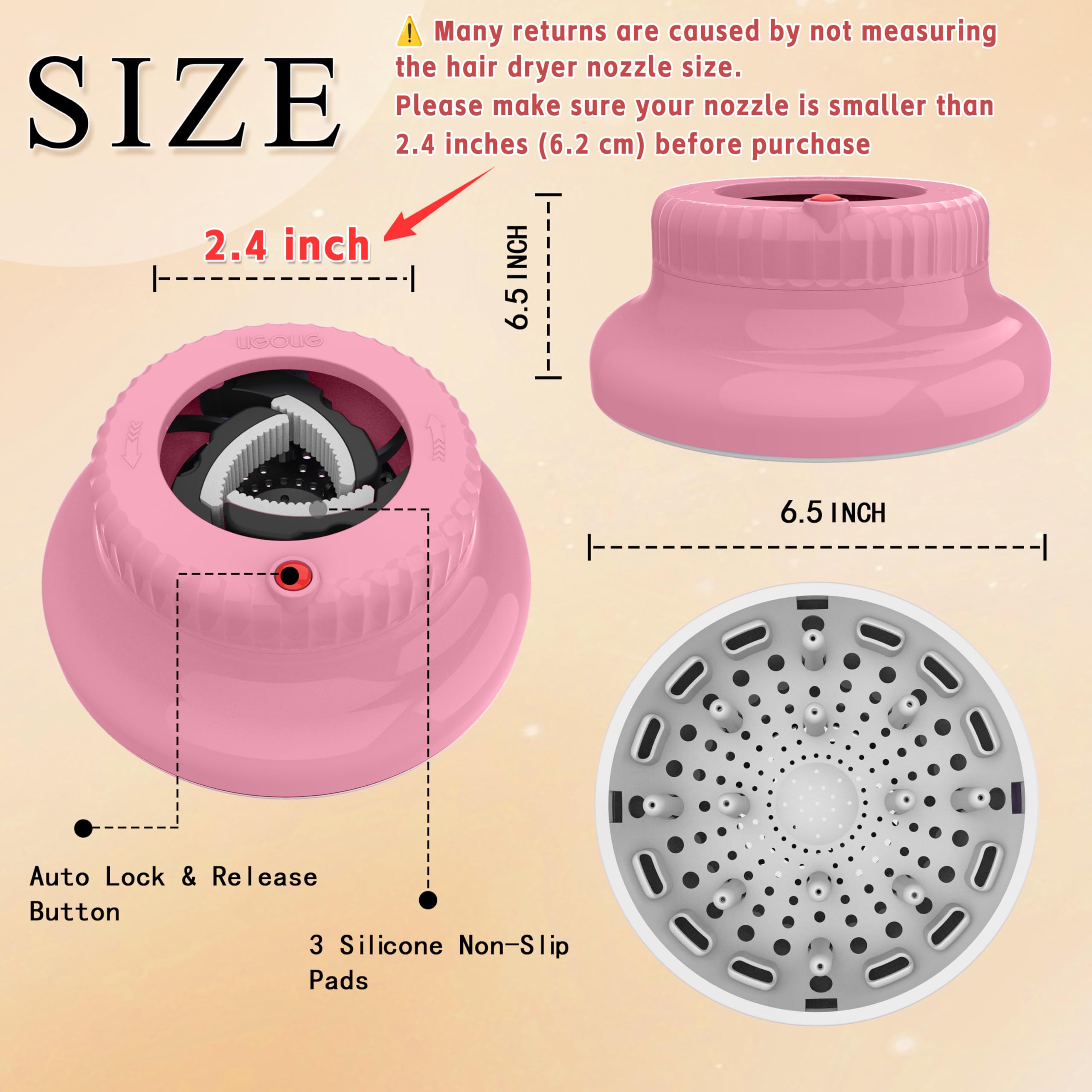LIGOLIG difusor rosa para secador, ayuda a secar con suavidad.