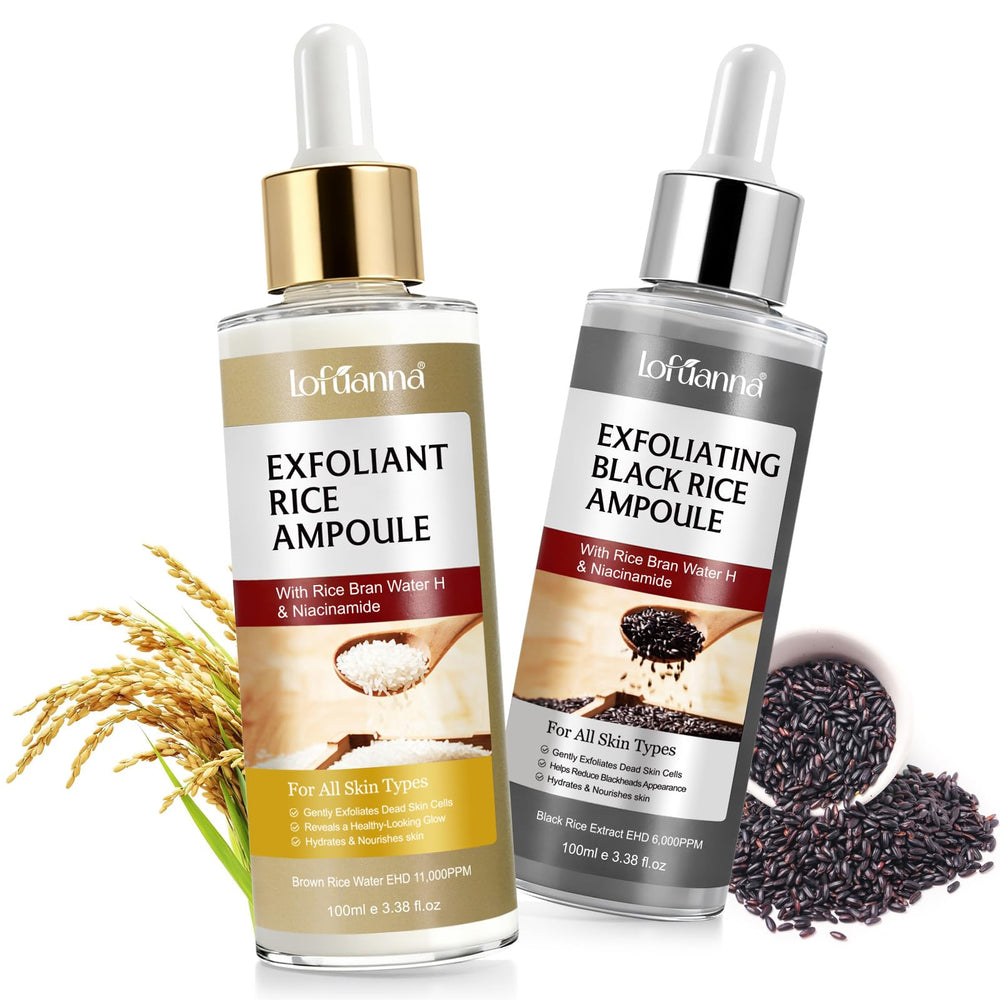 Liiutry Glow Rice Ampoule Duo: botella blanca para exfoliación suave facial y corporal