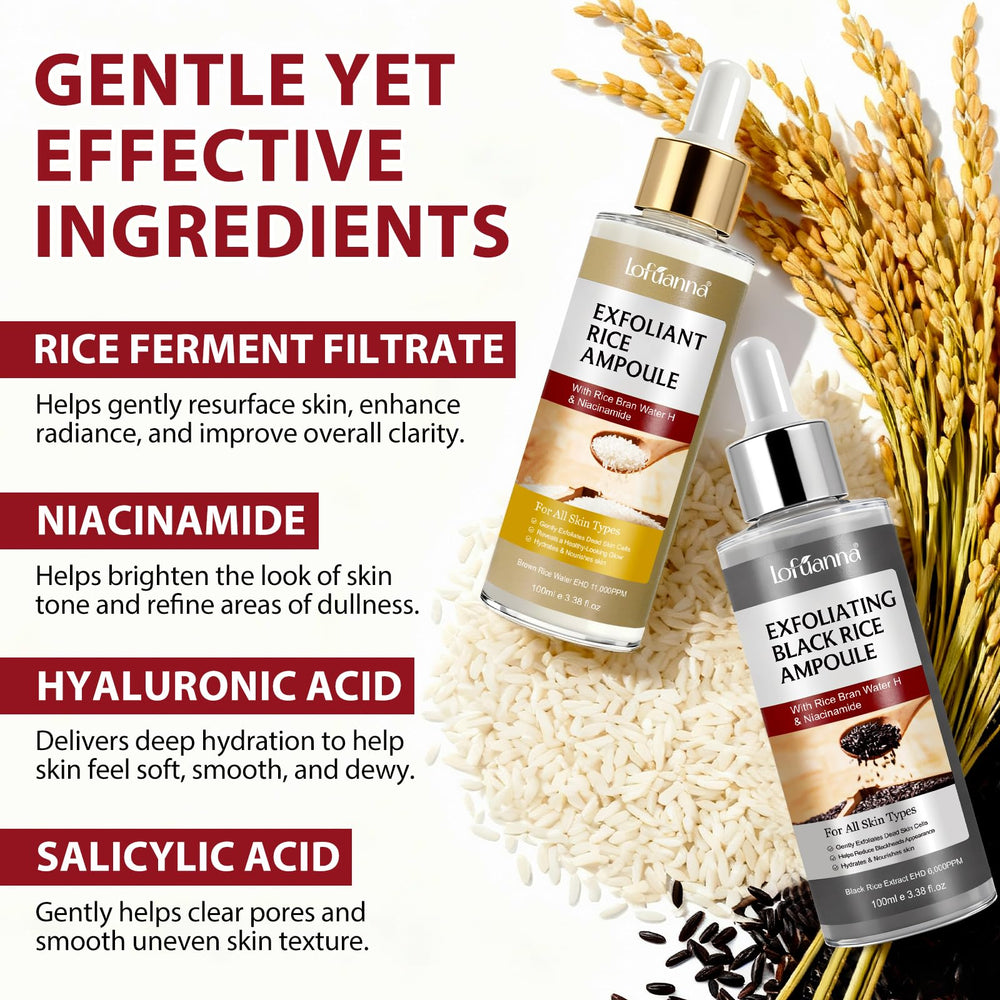 Liiutry Glow Rice Ampoule Duo: botella negra para purificar poros y controlar grasa