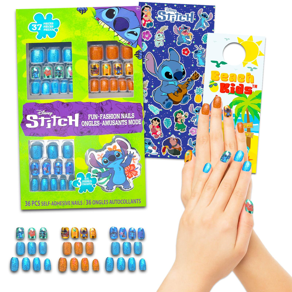 Pegatinas de uñas Stitch de Lilo para crear diseños divertidos en fiestas.