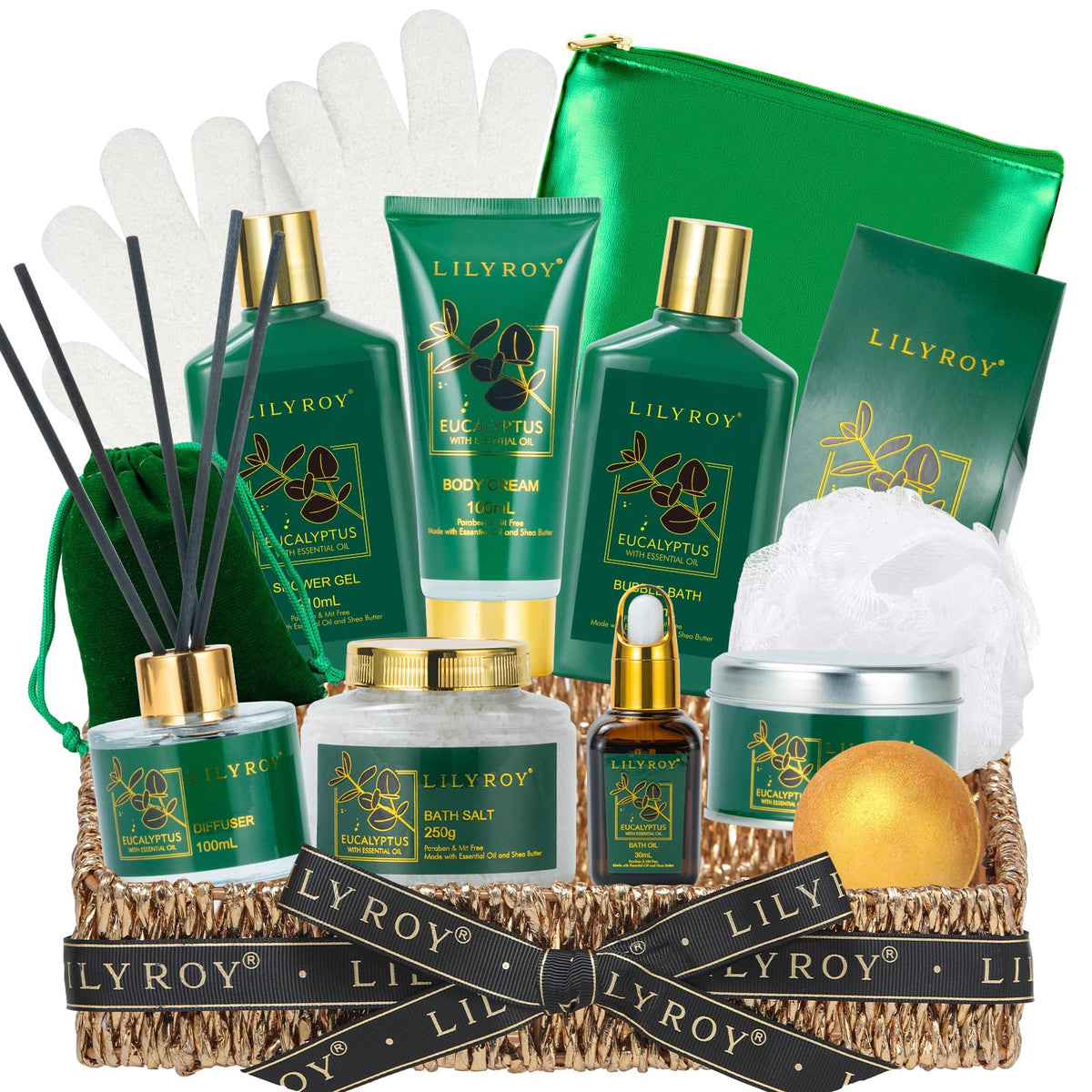 Cesta Lily Roy con spa 15 piezas, lista para regalar y disfrutar en casa