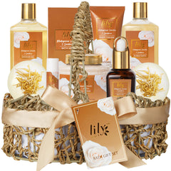 LILY ROY set bano miel-almendra en cesta, regalo perfecto para spa en casa