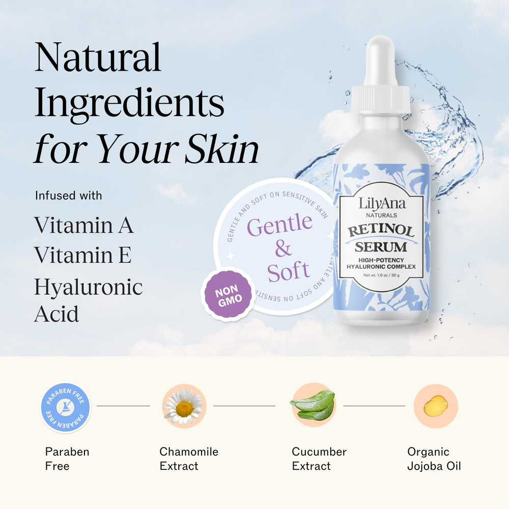 LilyAna Naturals Retinol Serum - hialurónico: hidratación profunda y piel más flexible.