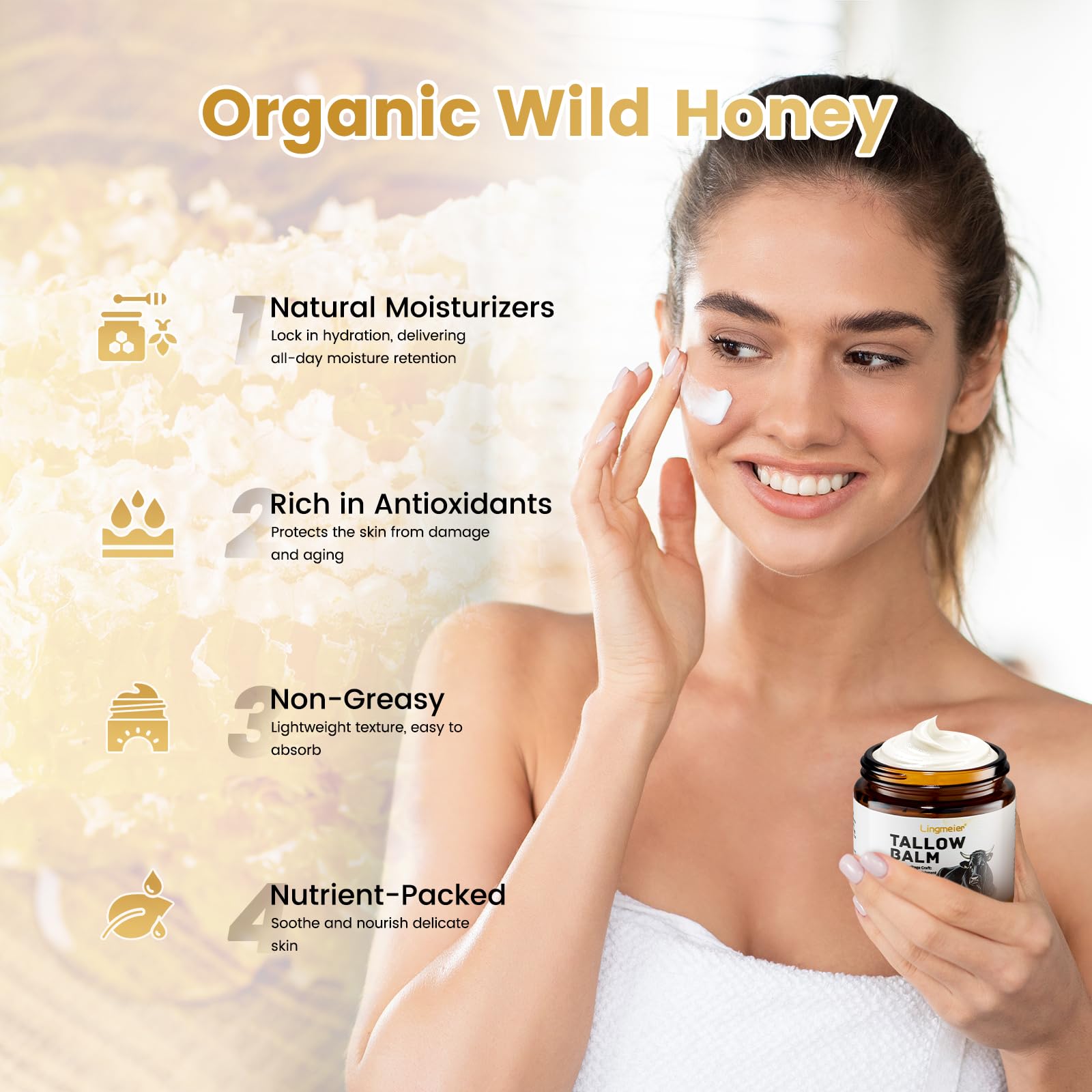 Aplicación en rostro con Lingmeier bálsamo para hidratación suave.