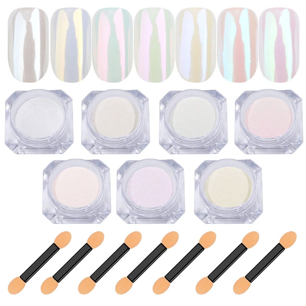 Lingyun polvos cromados para uñas, efecto perla blanca iridiscente, ideal para acabado espejo en uñas.