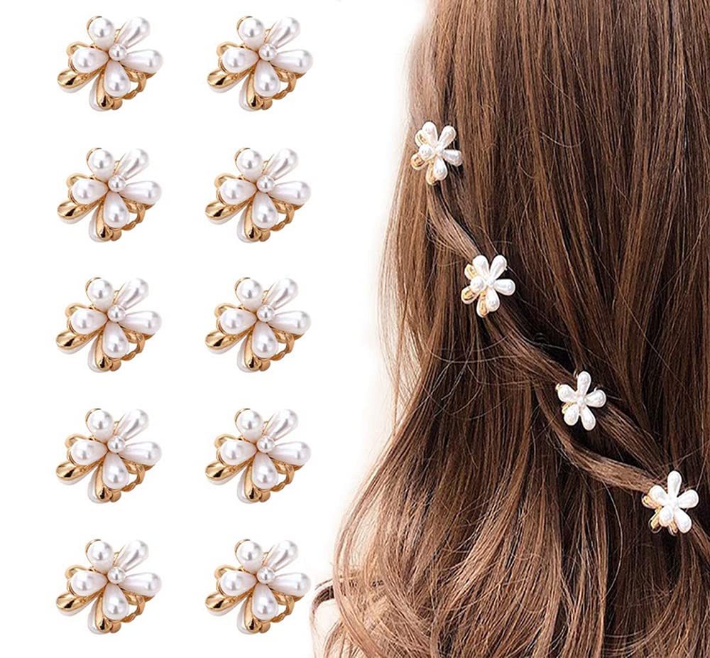 LINXI clip de pelo con perlas mini margarita oro, sujetando el cabello con elegancia