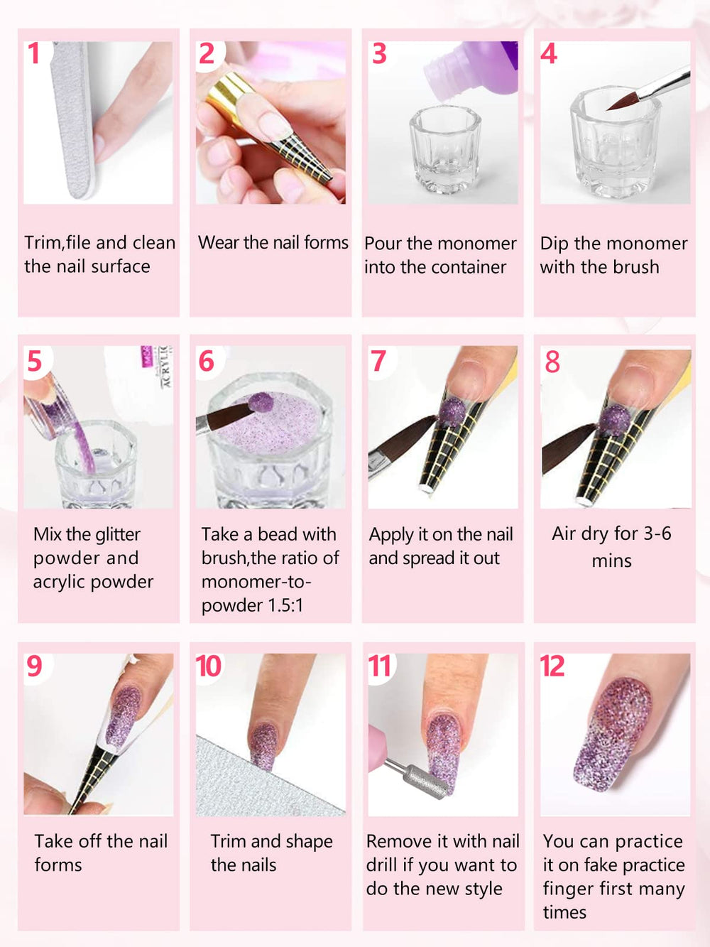 Les outils et accessoires inclus élargissent les possibilités de nail art.