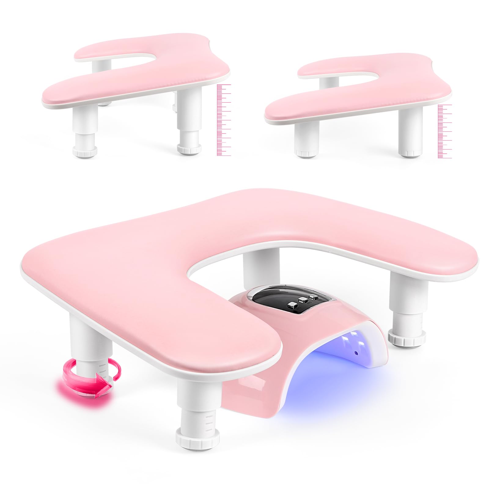 LIONVISION Reposabrazos en U rosa ajustable para uñas, mayor comodidad