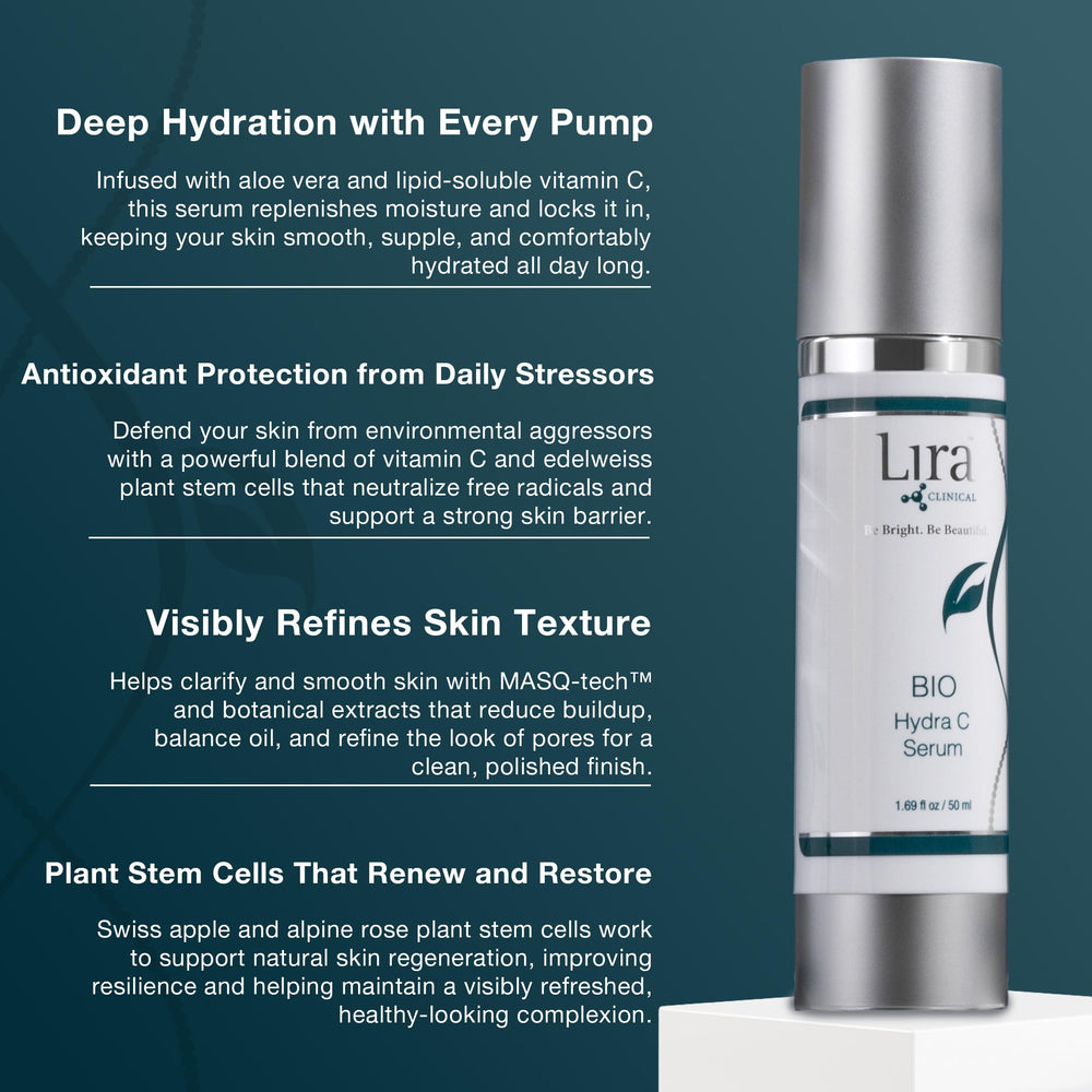 Lira Clinical BIO Hydra C Serum, textura cremosa: se absorbe fácilmente sin dejar sensación grasa.