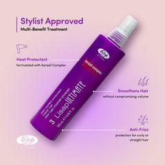 Protección térmica Lisap, para secador y plancha, mantiene la salud del cabello durante el peinado.
