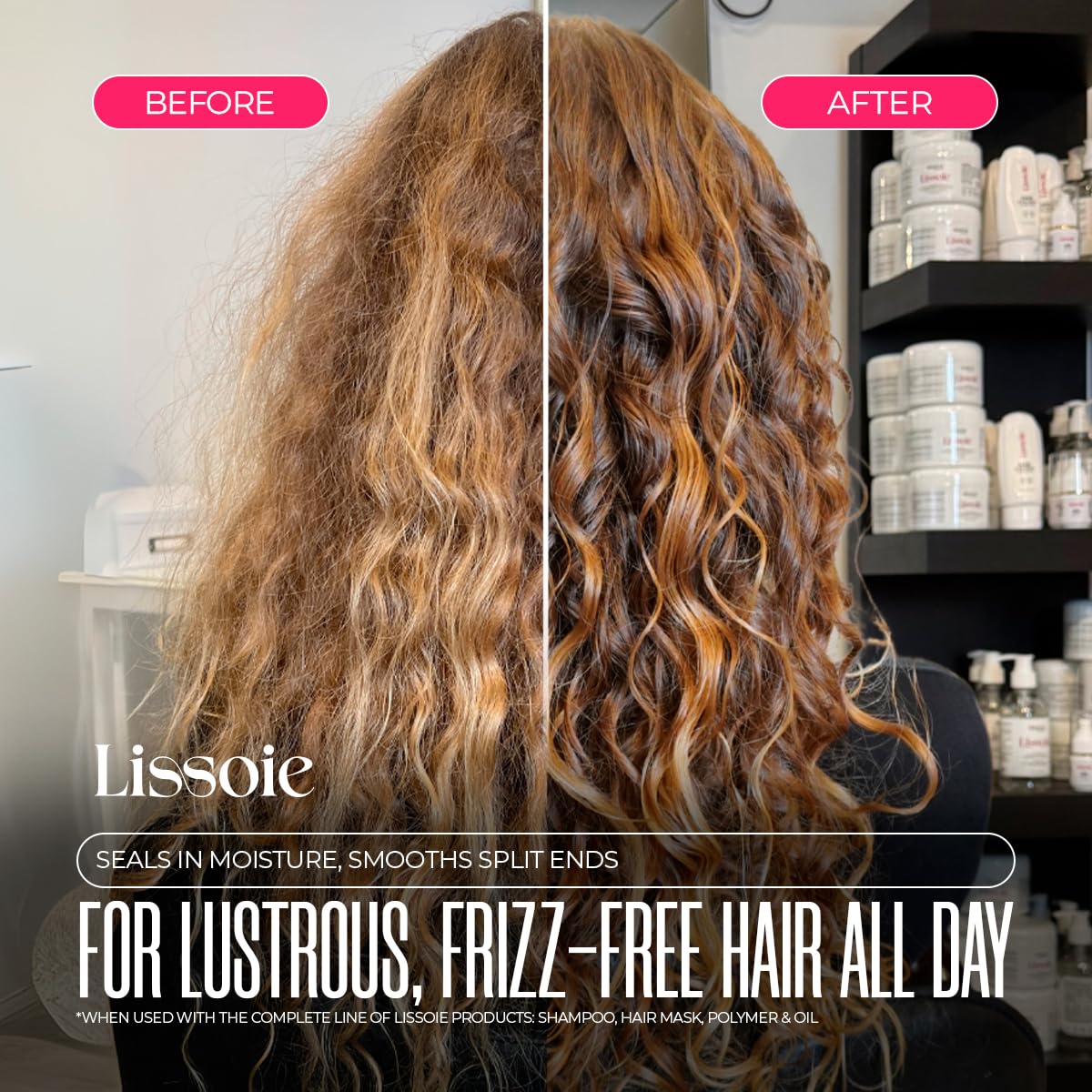 Aplicación de Lissoie para cabello sedoso sin pesadez.