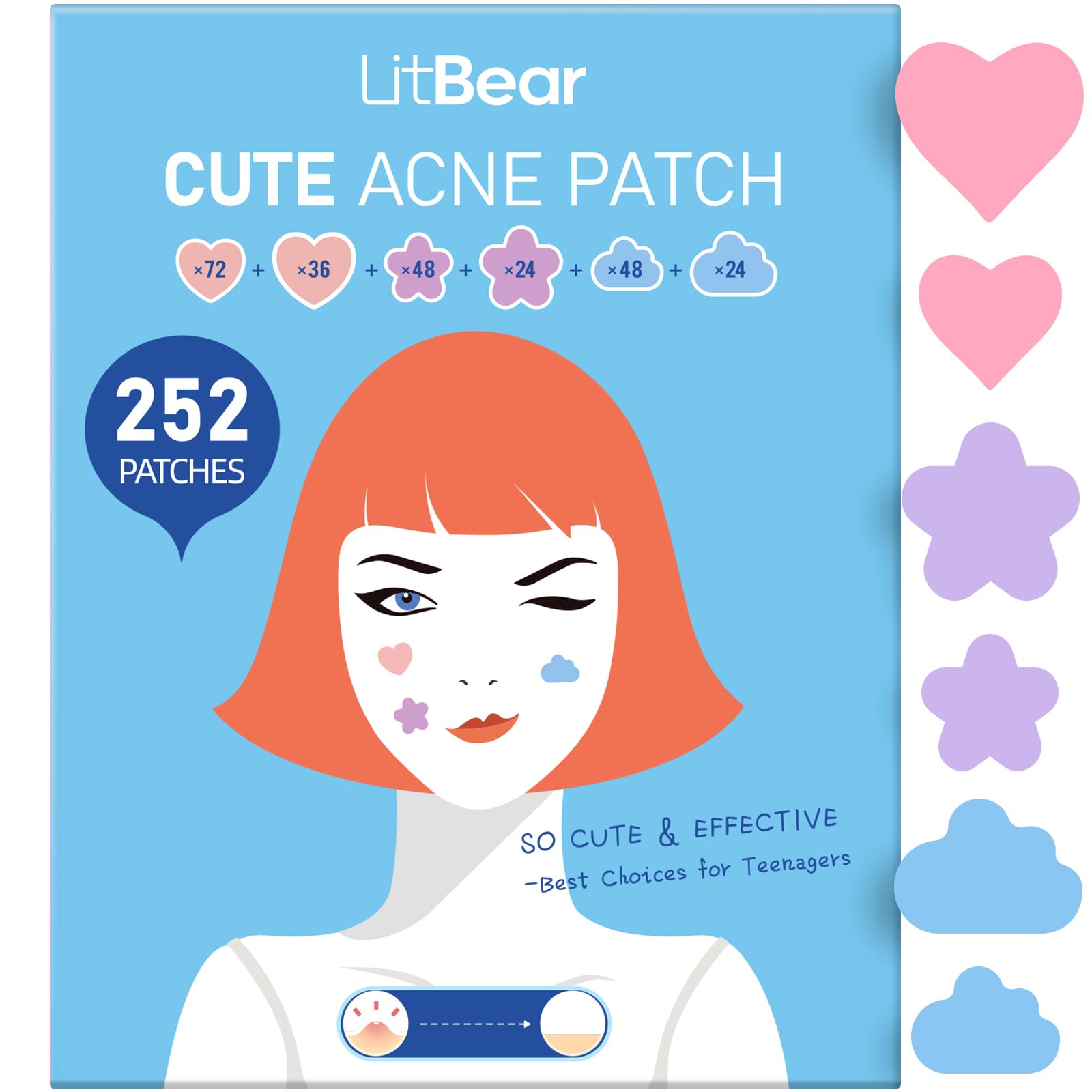 LitBear parches de acné con corazones rosas para cubrir imperfecciones con estilo.