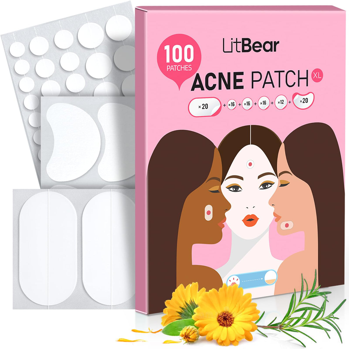 LitBear parche acne grande para la cara, cobertura amplia para brotes grandes
