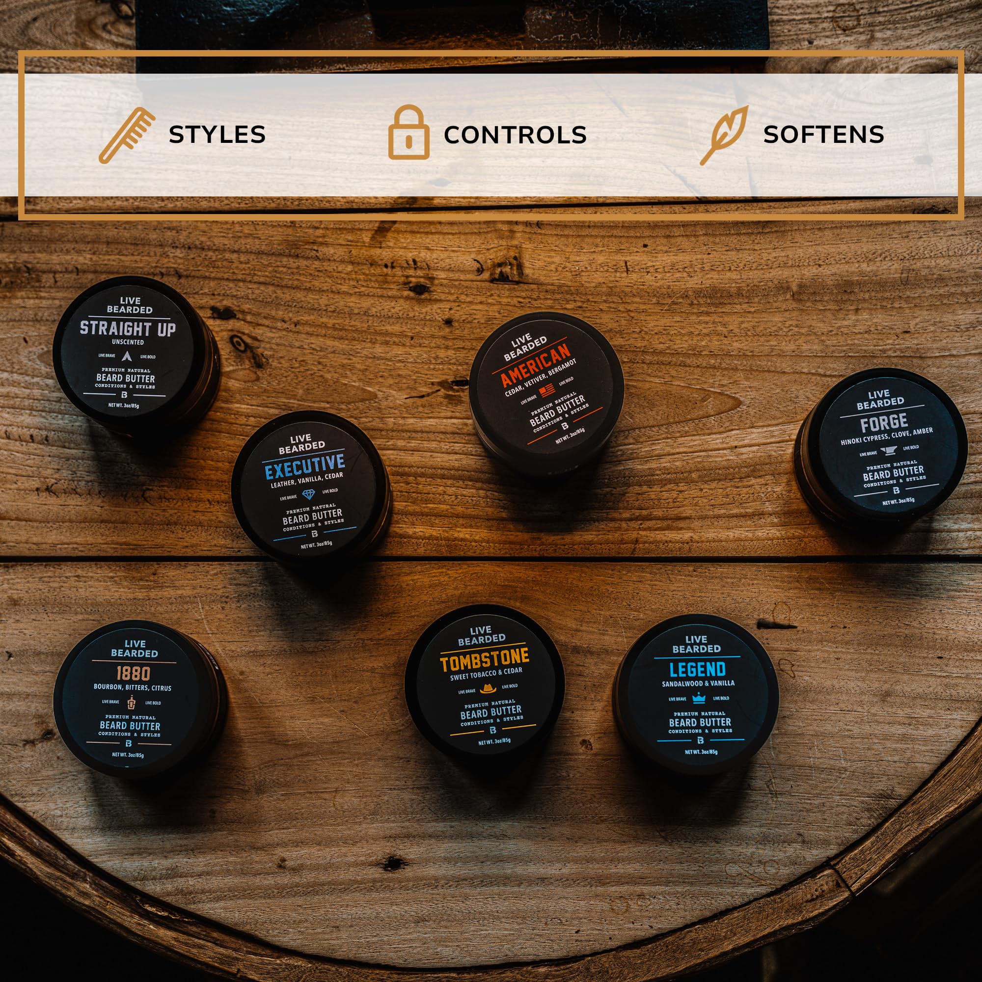 Live Bearded con ingredientes naturales para cuidado de la barba.