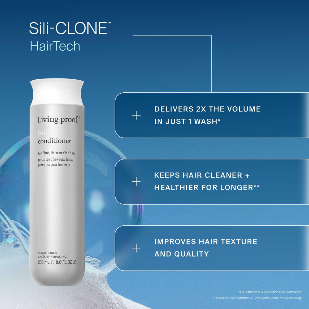 Living Proof Full Conditioner ofrece brillo natural que resalta la salud del cabello.