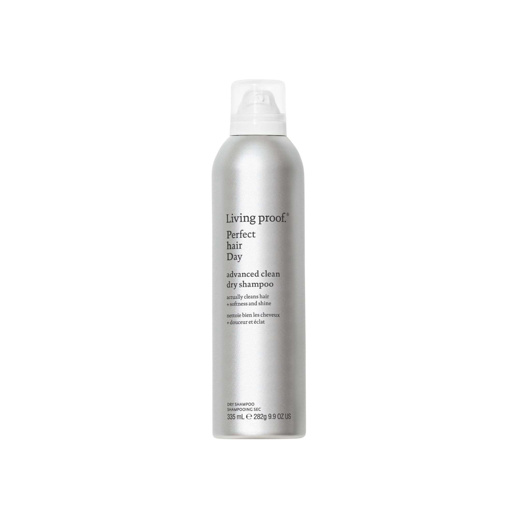 Living Proof PhD, botella de champú seco, cabello limpio entre lavados con brillo natural.