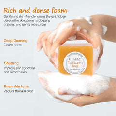LIYALAN Jabon Turmerico con extracto de cúrcuma para revitalización de la piel.
