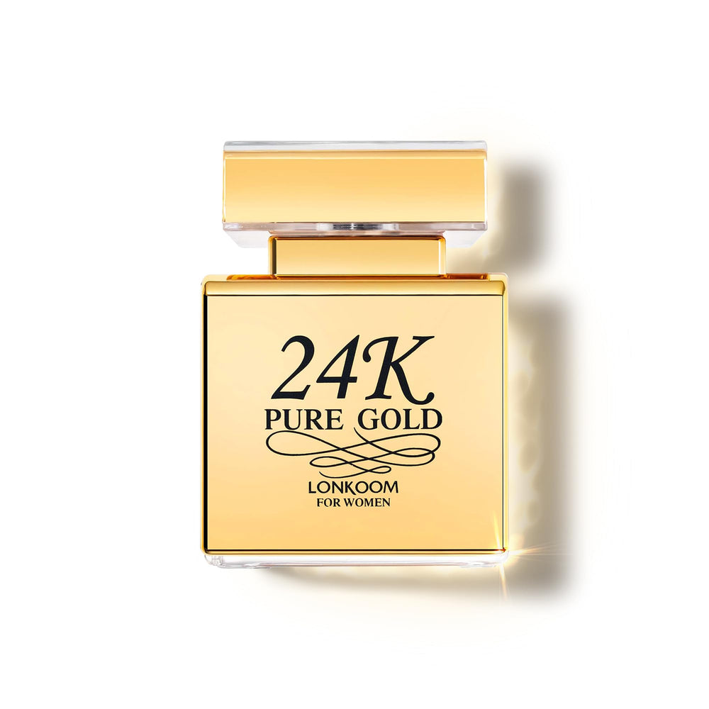 Lonkoom 24K Oro Puro en botella: aroma duradero para todo el día.