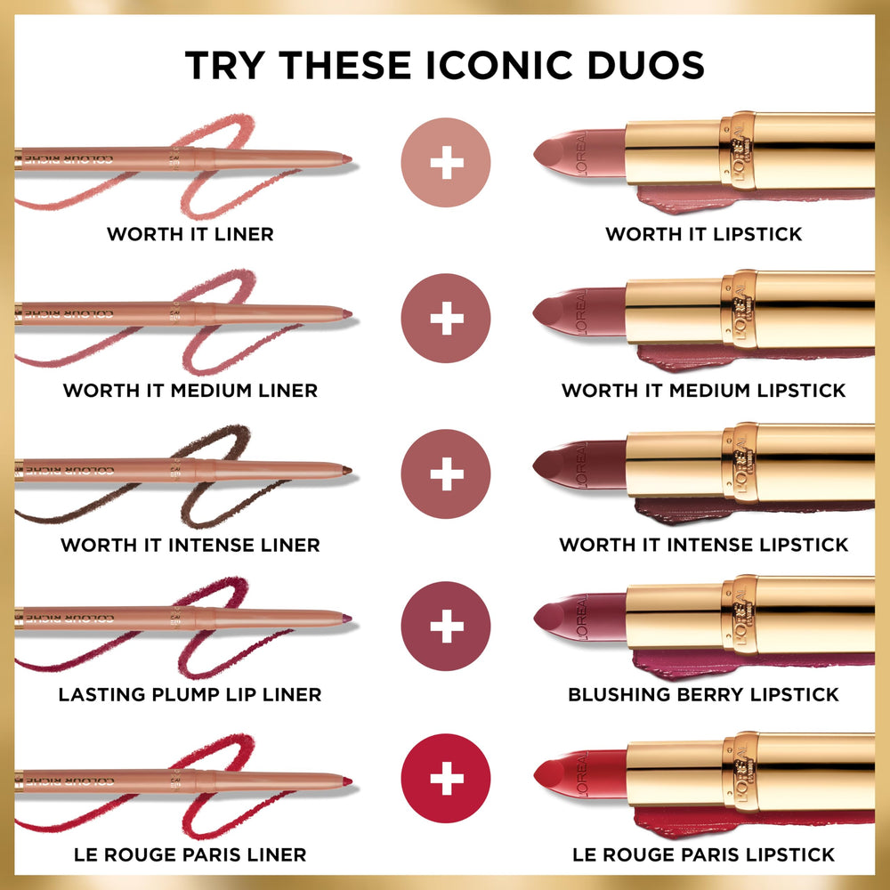 L’Oréal Paris Color Riche Satinado labial, aceite de argán y Vitamina E para hidratación suave.