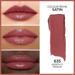 L’Oréal Paris Color Riche Satinado labial, textura sedosa que desliza suave.