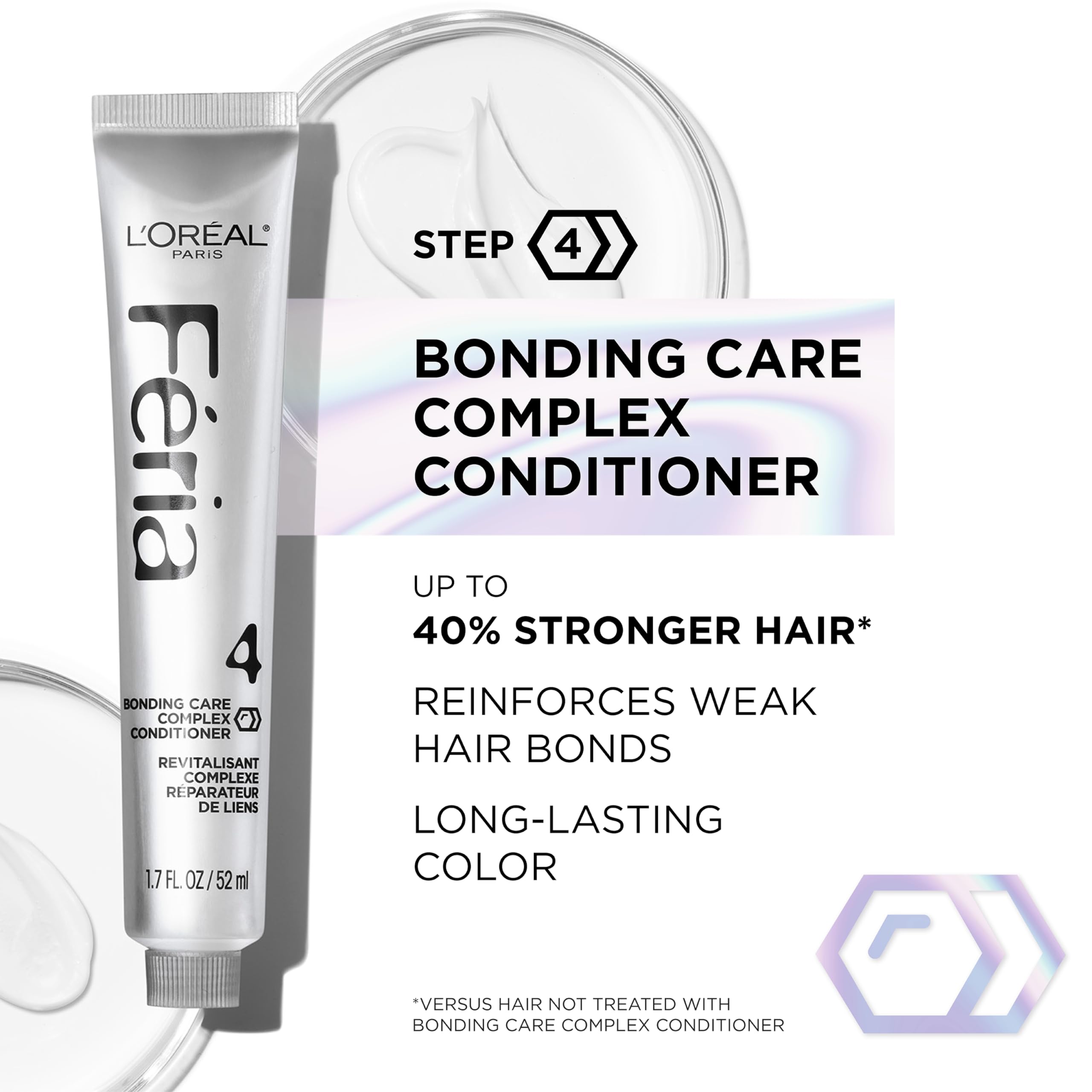 L'Oreal Paris Feria complejo de cuidado de enlaces para cabello más resistente.