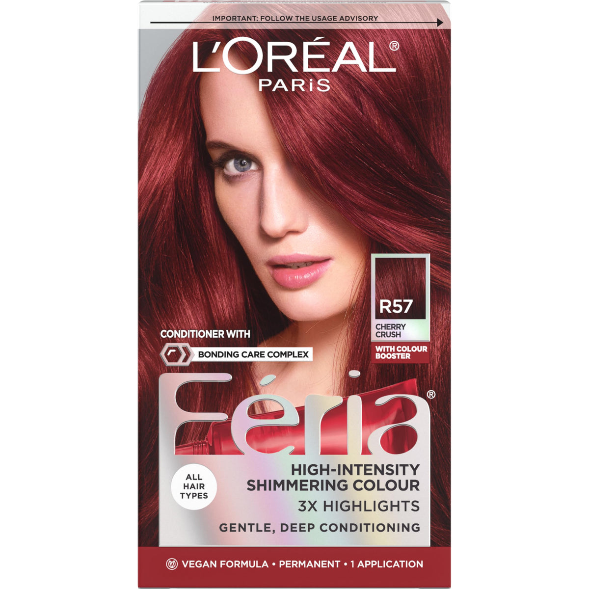 L’Oréal Paris Feria R57 color cereza intenso en bote para brillo potencial