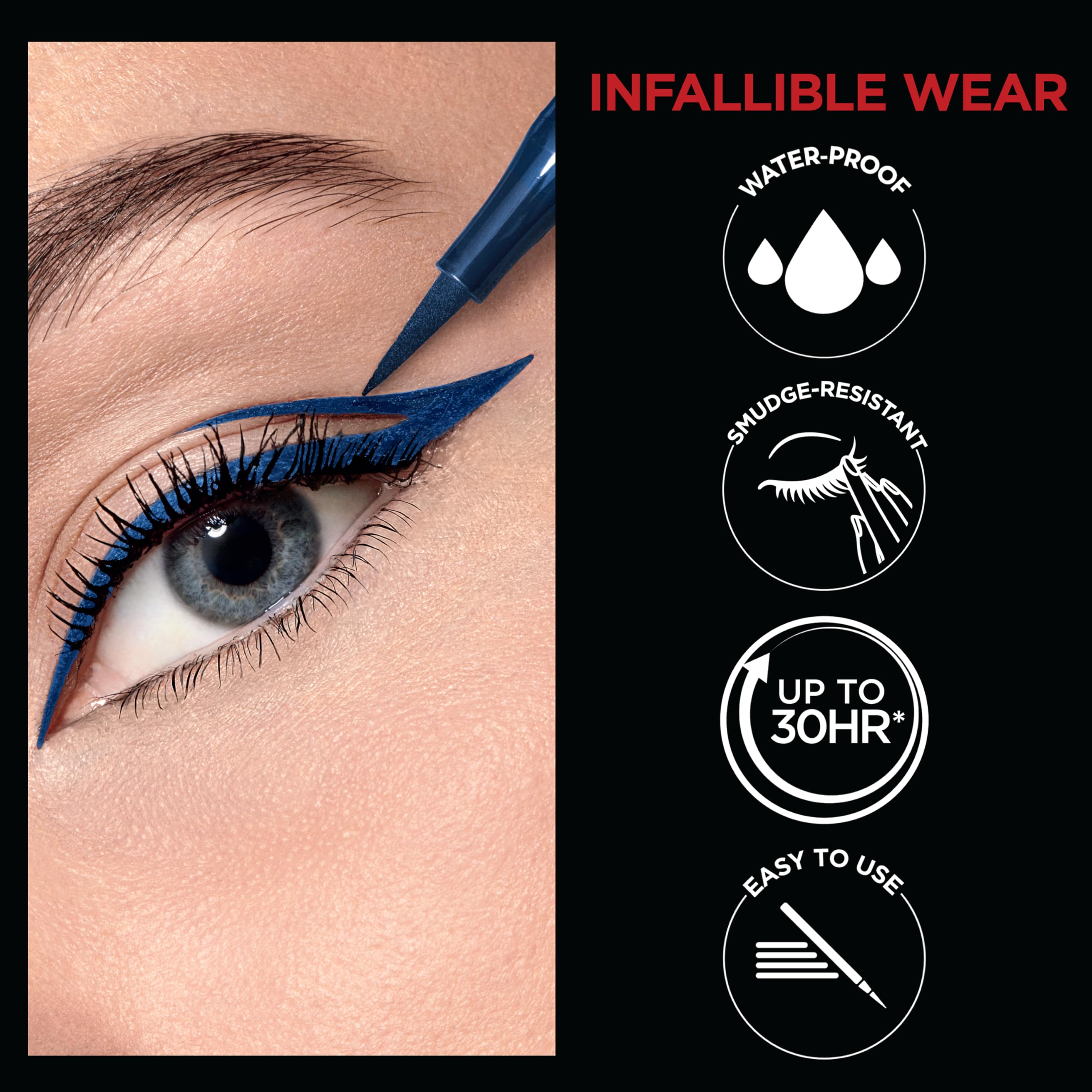L'Oreal Paris Infallible Grip delineador con pigmentación alta para tono intenso.