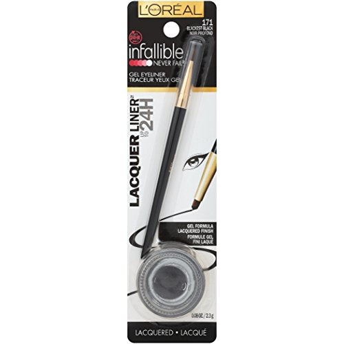 Infallible Lacquer Eyeliner negro, brillo intenso para delineado duradero.