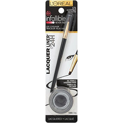 Infallible Lacquer Eyeliner negro, brillo intenso para delineado duradero.
