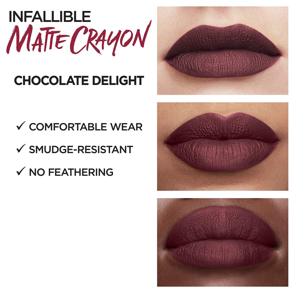 L’Oréal Paris Infallible Matte Lip Crayon Chocolate Delight, cobertura de un solo gesto para prisa.
