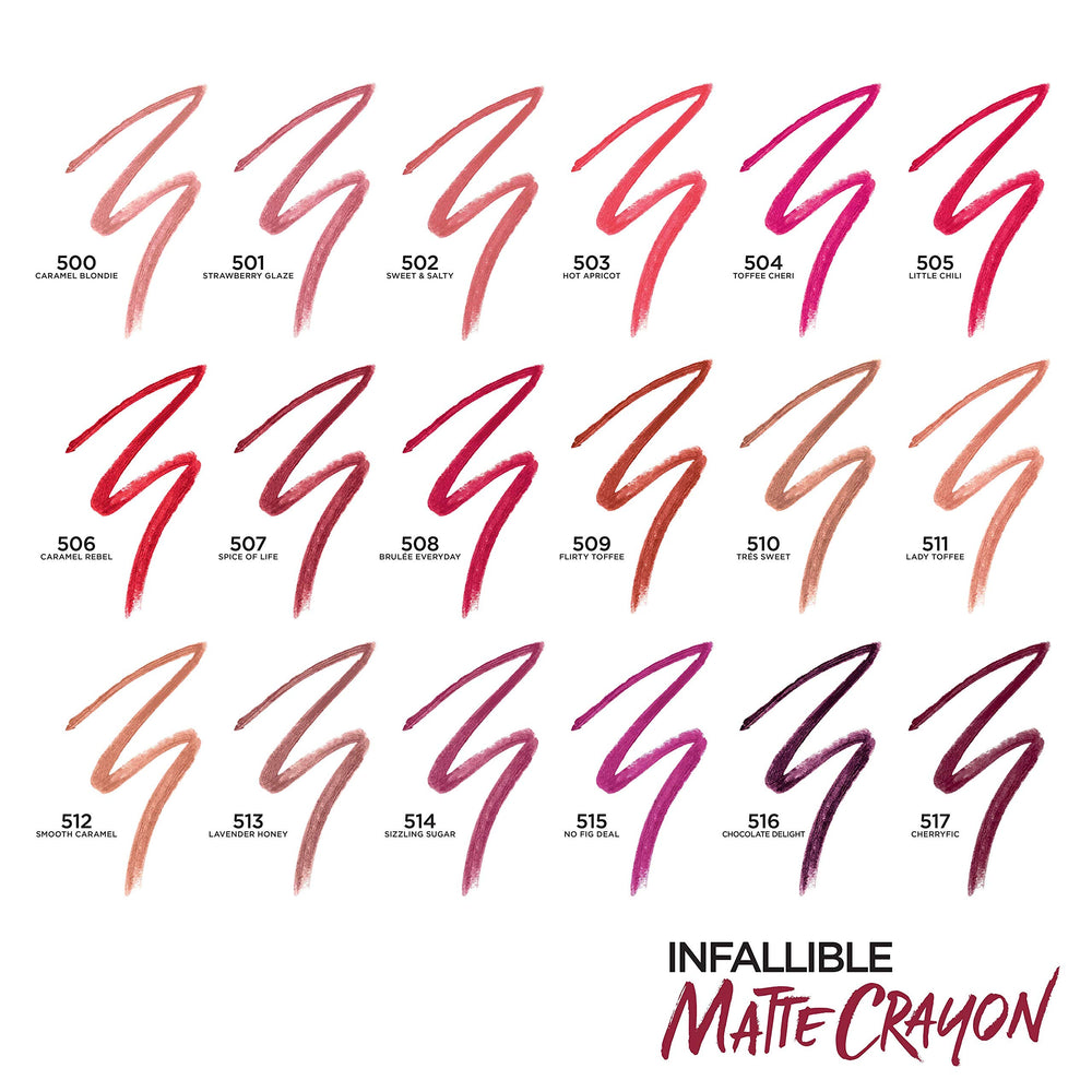 L’Oréal Paris Infallible Matte Lip Crayon Chocolate Delight, punta ergonómica para aplicación precisa.