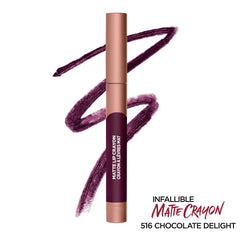 L’Oréal Paris Infallible Matte Lip Crayon Chocolate Delight, textura mate para acabado impecable.