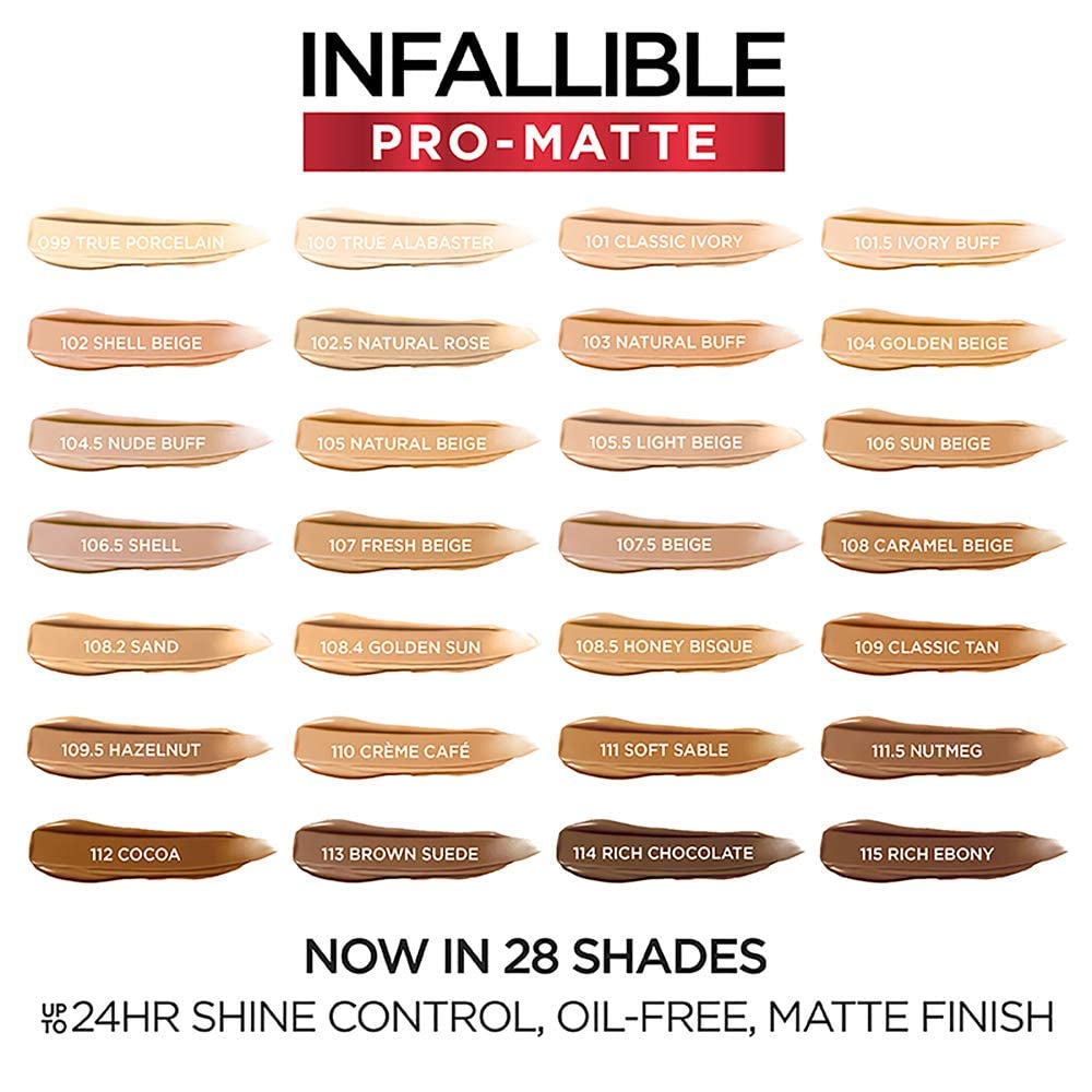 L'Oréal Paris Infallible Pro-Matte Foundation, difuminado con brocha, cobertura media natural.
