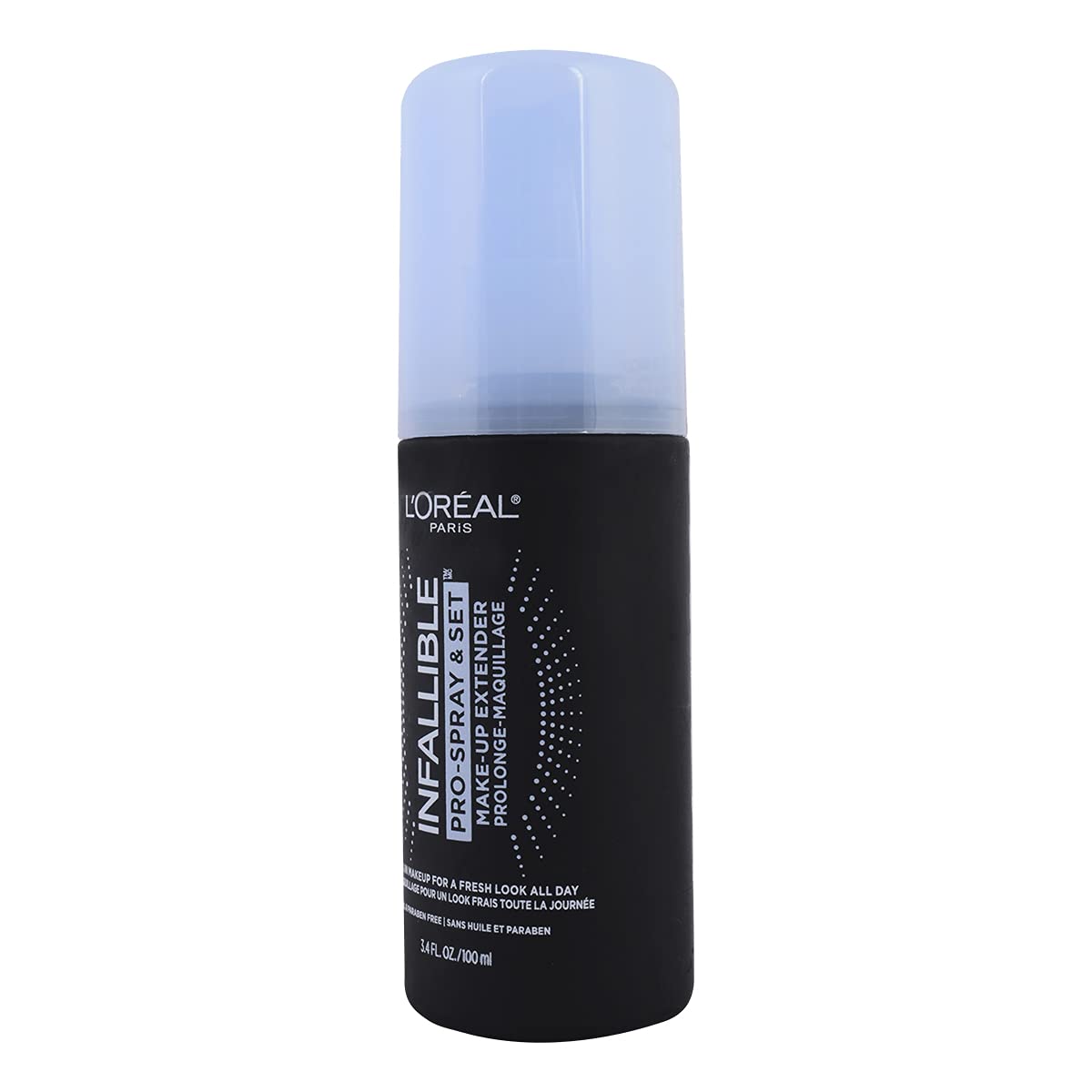 L'Oreal Paris Infallible Pro-Spray boquilla para aplicación suave que mantiene el maquillaje.