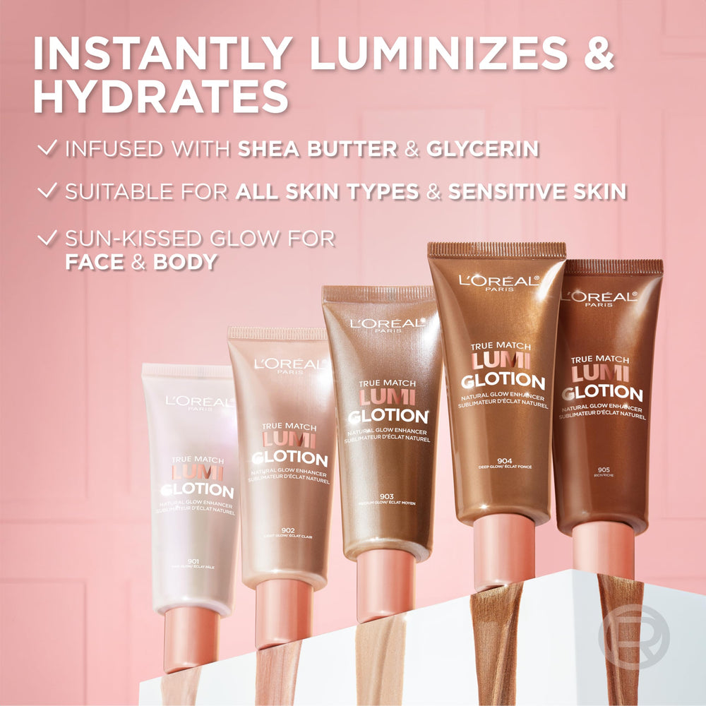 L’Oréal Paris Lumi Glotion ilumina rostro y cuello con acabado luminoso.